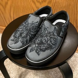 Gray Butterfly and Rose Slip on’s